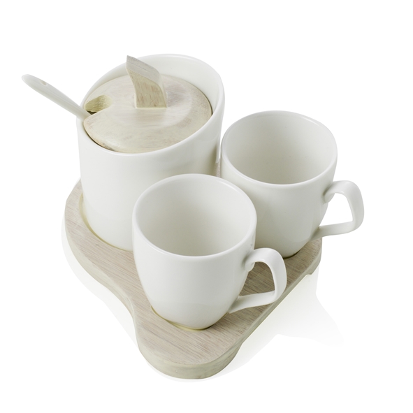 Coffe set square 3 pz porcellana bianca/vassoio